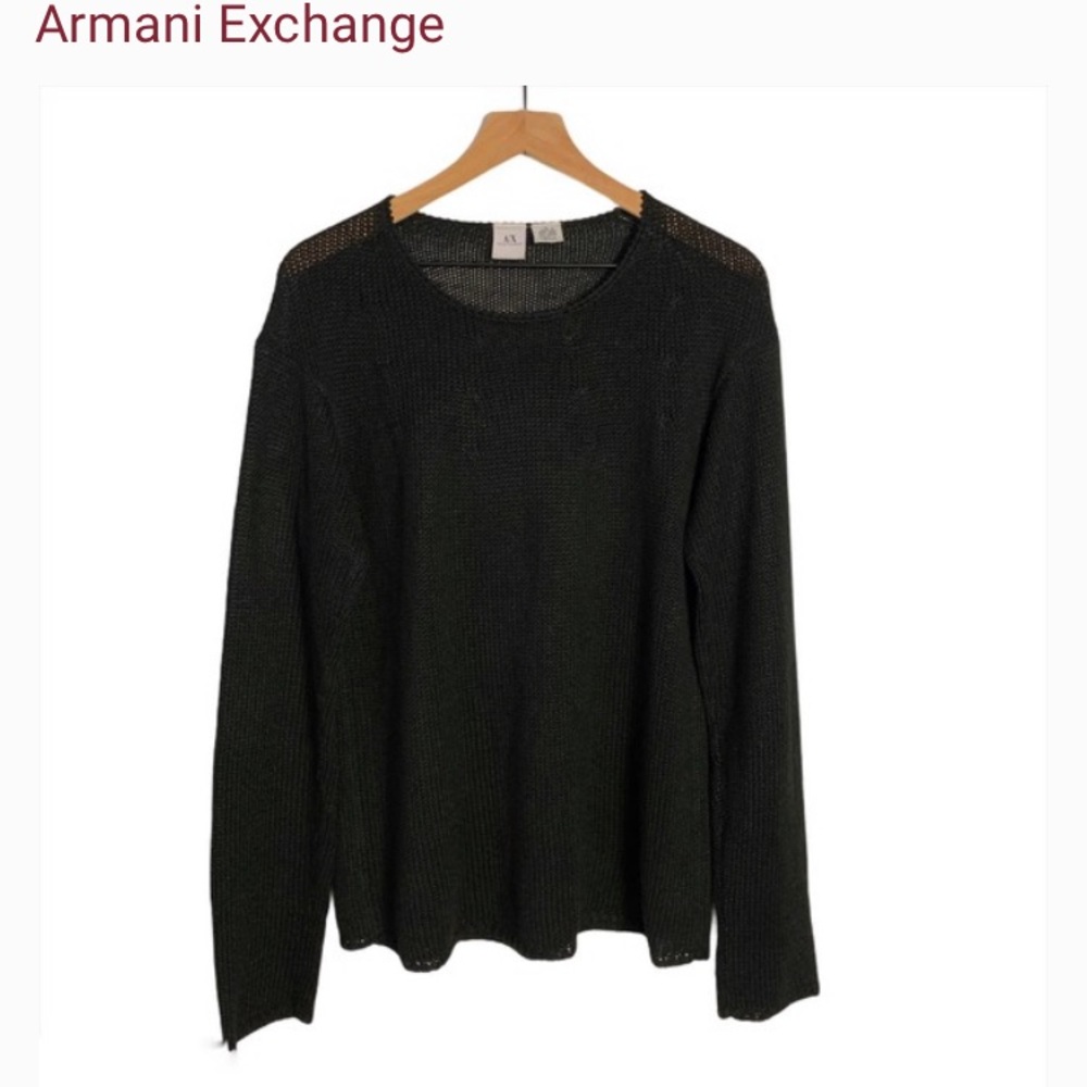 ARMANI EXCHANGE BLACK LINEN BLEND KNITTED SWEATER